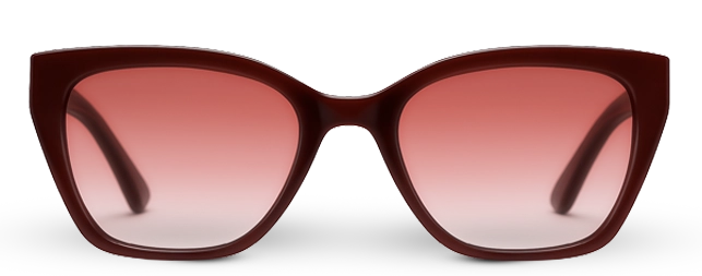 Óculos de sol modelo Hooker’s Lips com armação vermelha escura e lentes degradê rosa