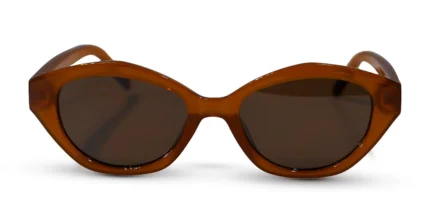 Óculos de sol Fire Lily da Use Let’s Brasil visto de frente, com armação em acetato caramelo moderno e lentes marrons com proteção UV400