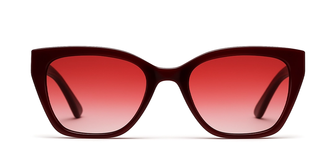 Óculos de sol vermelho cereja modelo Hooker’s Lips da Use Let’s Brasil, com armação em acetato e lentes vermelhas em degradê, posicionado sobre fundo branco neutro